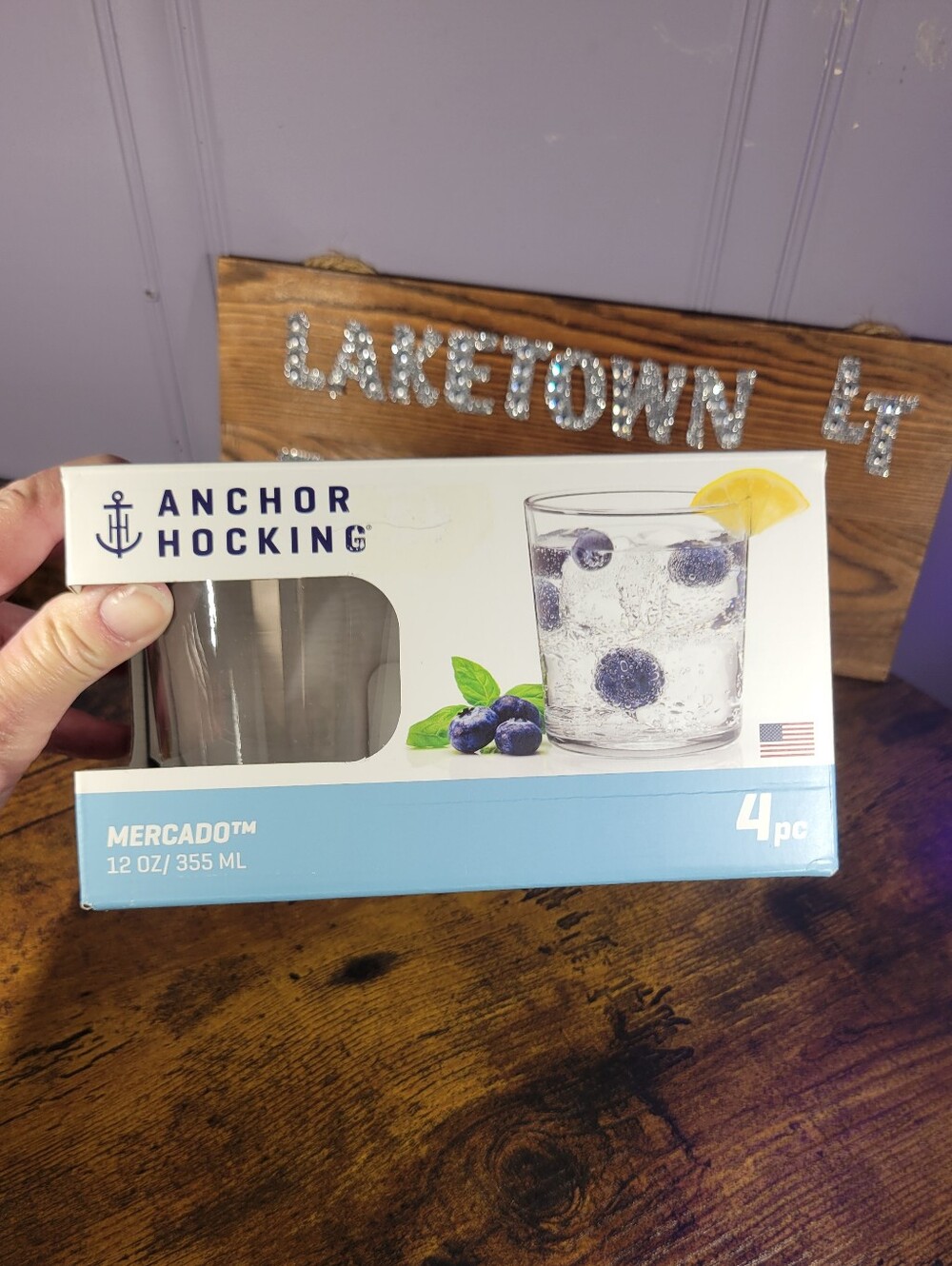 Anchor Hocking Clear Glass Tumblers with Light Blue Accent Box